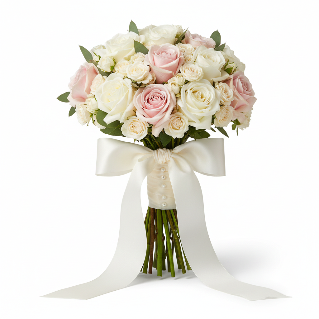 Bridal Rose Bouquet — Luxury White & Blush Collection