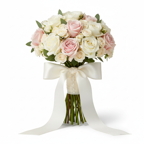 Bridal Rose Bouquet — Luxury White & Blush Collection